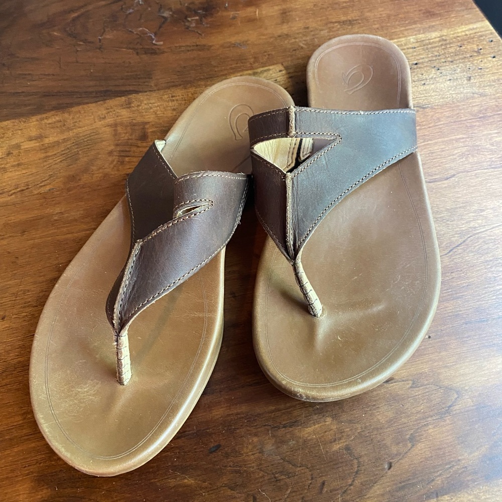 OluKai Women’s Lala Brown Leather Sandals US W 10 Eur40